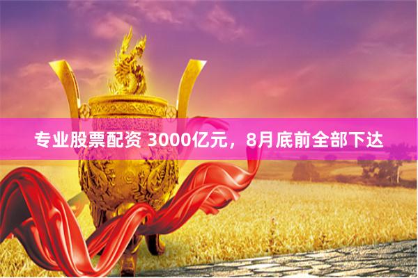 专业股票配资 3000亿元，8月底前全部下达